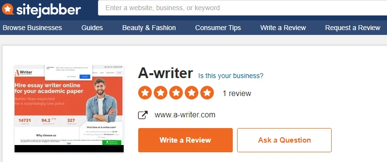 A-writer SiteJabber reviews